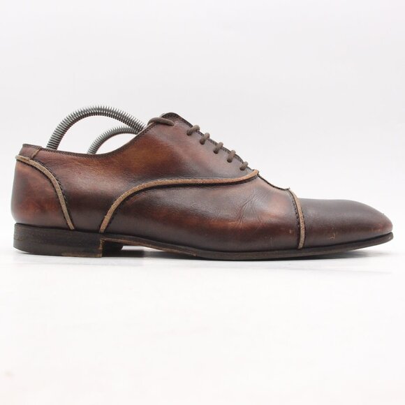 YSL Saint Laurent Rive Gauche Men's Size EU 42 Brown Leather Derby Cap Toe